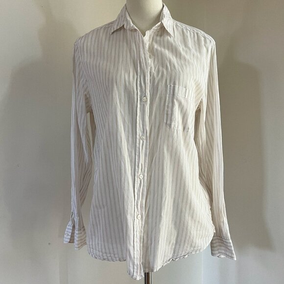 Grayson Frank & Eileen Taupe Tan Striped Button Up Top Shirt Size 3 - Picture 2 of 10